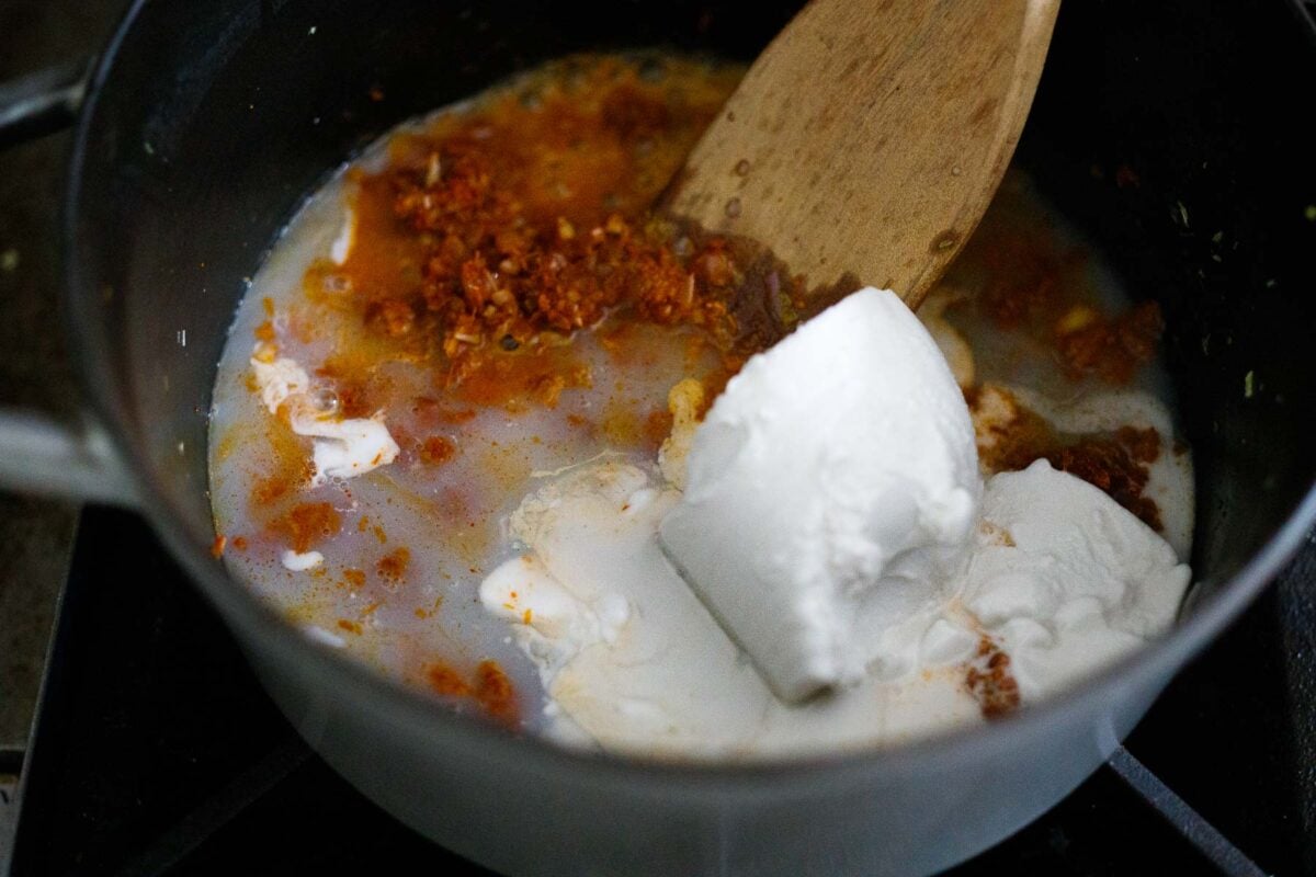 adding the coconut milk.