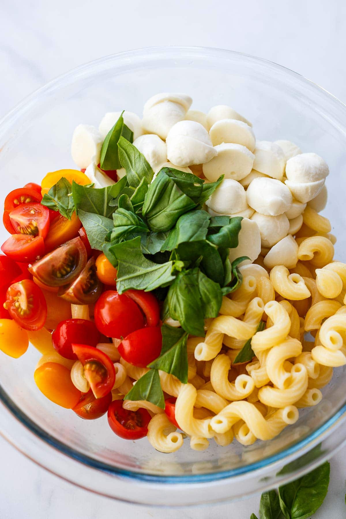 caprese ingredients in a bowl.