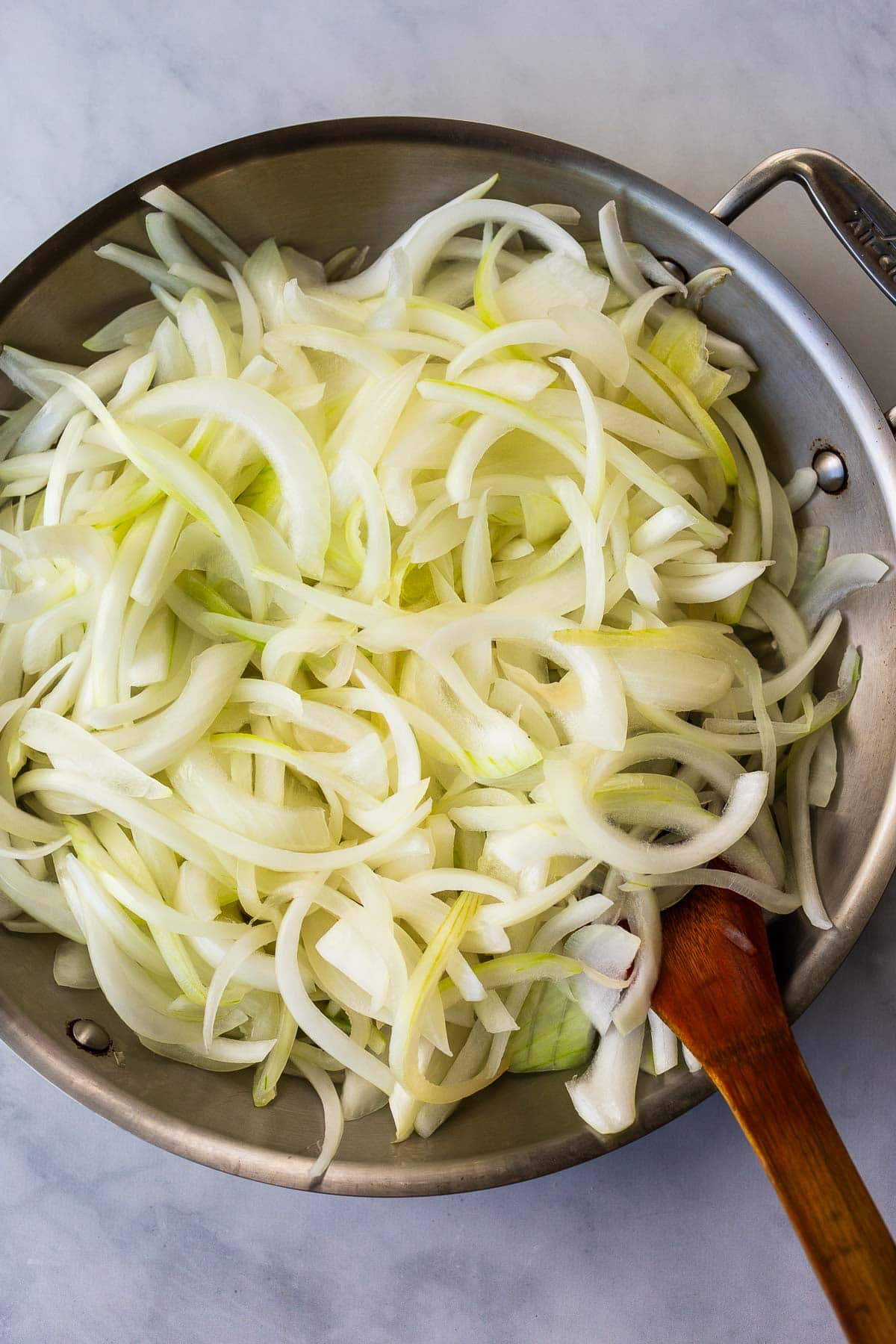 Onions in pan.