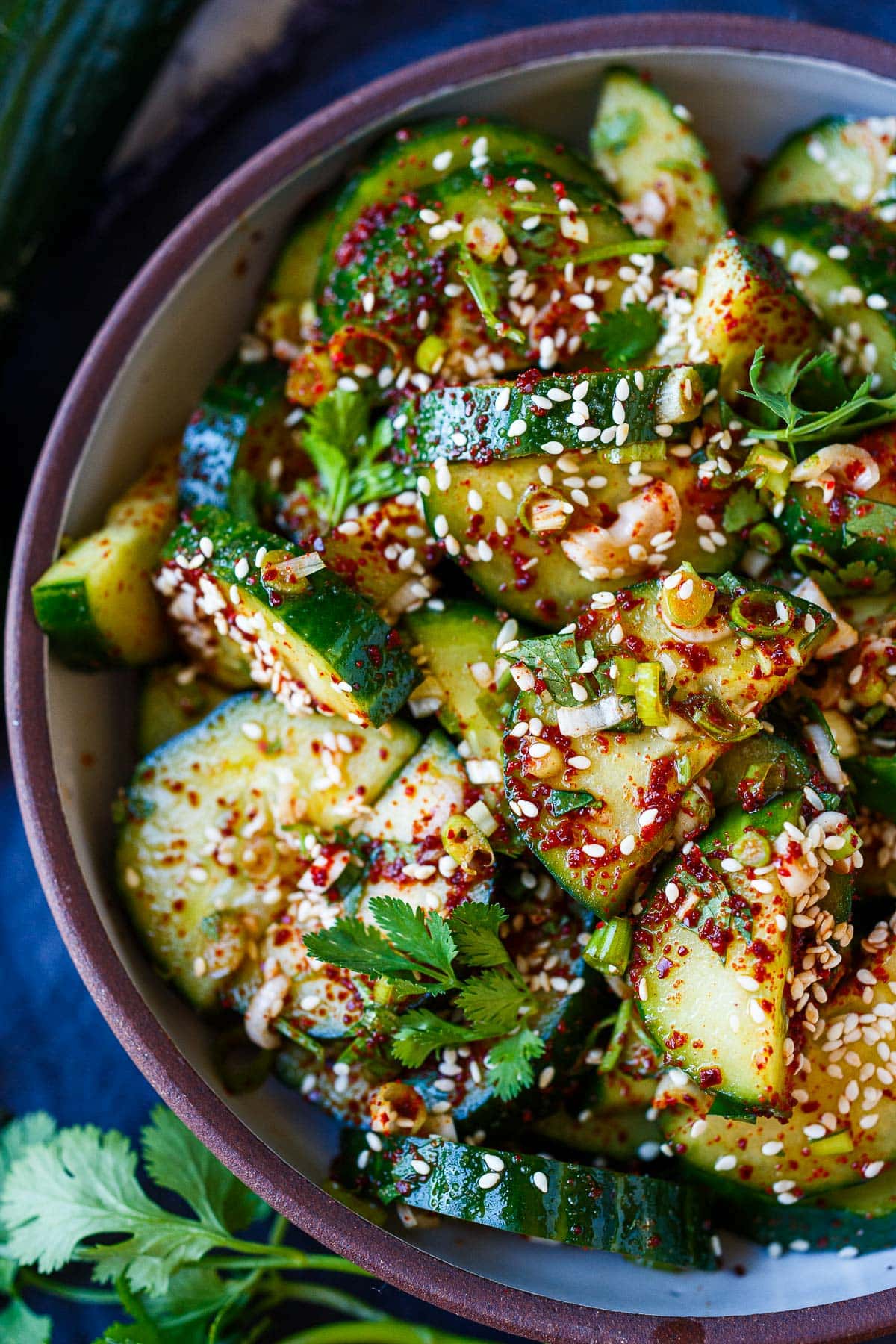 Korean Cucumber Salad (Oi Muchim) in a bowl. 