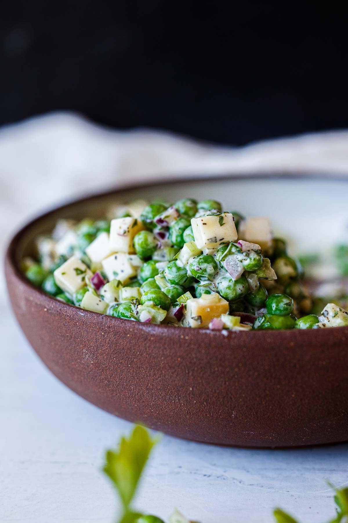 Vegetarian pea salad in a bowl. 