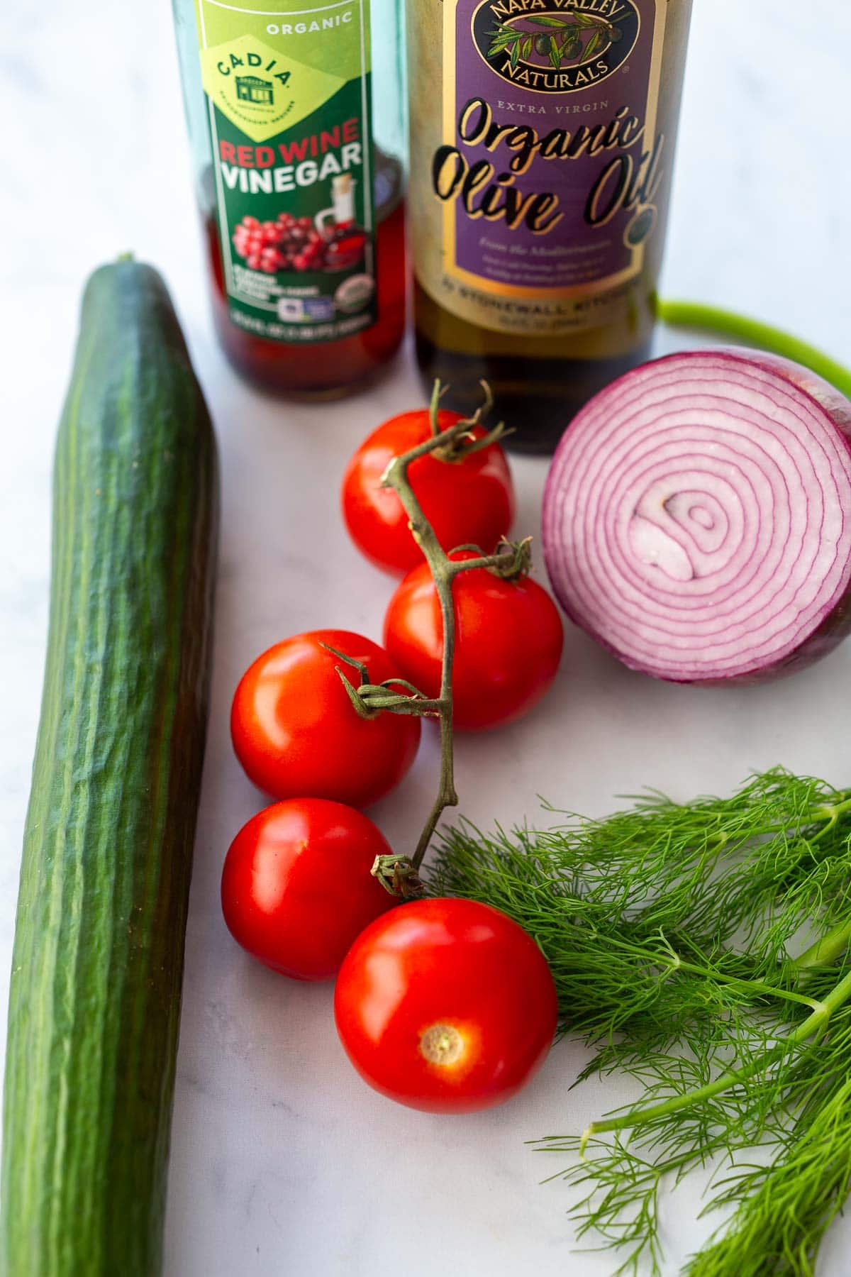 Tomato & cucumber Salad ingredients.