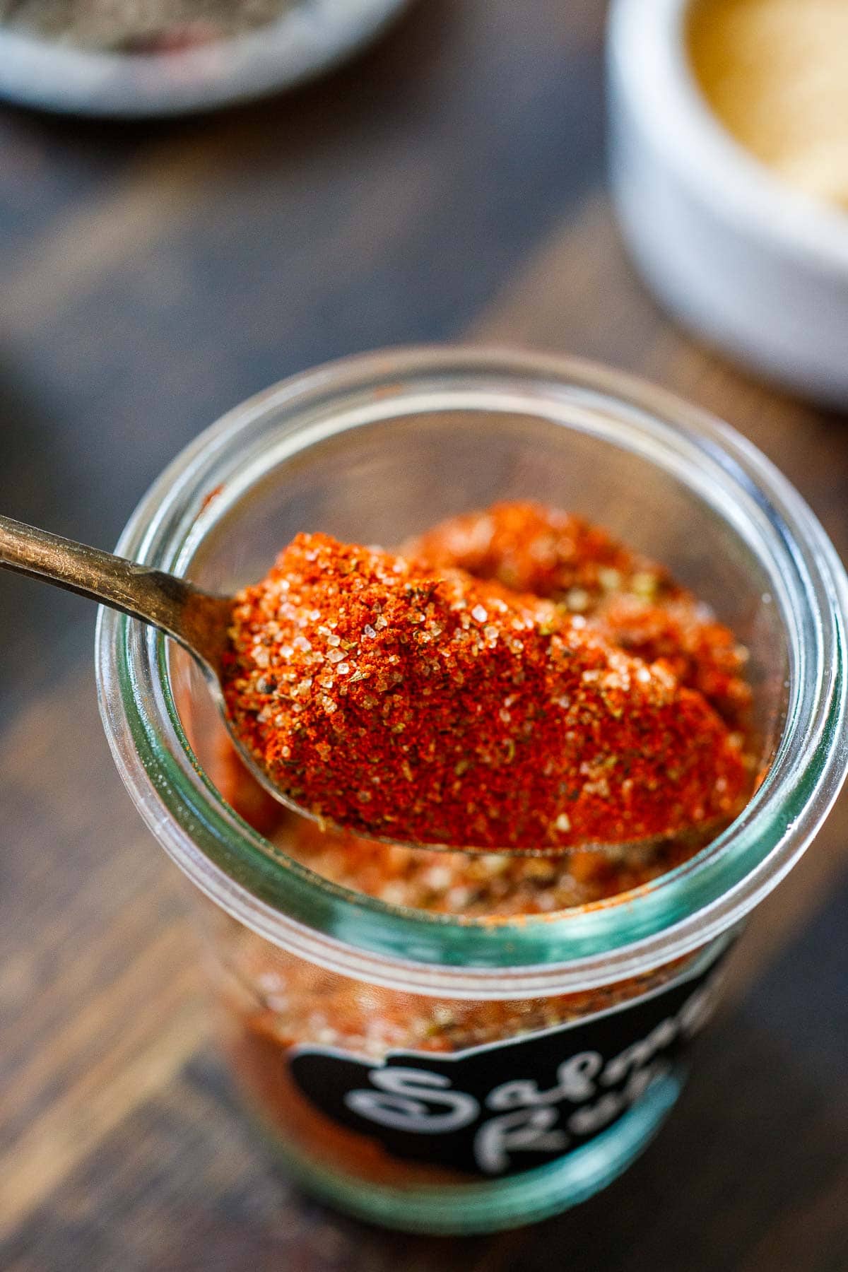 A spoonful of Northwest salmon rub, Tom Douglas recipe, Etta's Seafood Seattle, rub with love. 