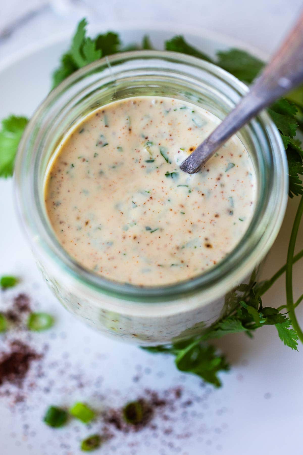 Creamy and smoky, homemade Chipotle Ranch Dressing takes things up a notch. With fresh lime juice, herbs and just the right amount of chipotle pepper kick, this zesty dressing is also delicious as a dip or a spread! Vegan adaptable and gluten-free!