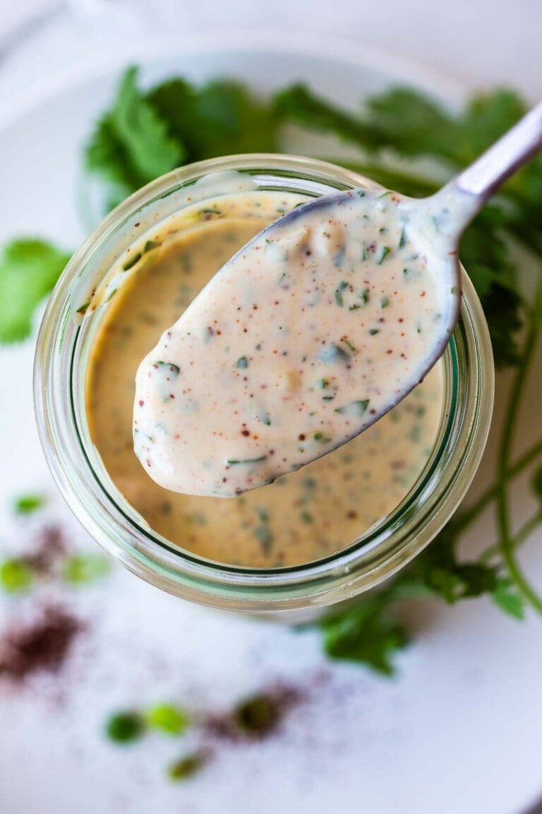 Creamy, smoky, Chipotle Ranch Dressing is easy to make at home! Fresh lime juice, cilantro & chipotle add zesty flavor. Vegan-adaptable.
