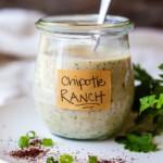 Creamy and smoky, homemade Chipotle Ranch Dressing takes things up a notch. With fresh lime juice, cilantro and just the right amount of chipotle pepper kick, this zesty dressing is also delicious as a dip or a spread! Vegan adaptable and gluten-free!