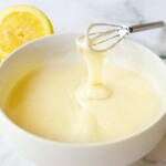 This easy Lemon Glaze is made with three simple ingredients in under 3 minutes flat! It hardens, stays white, and holds its shape, perfect for cakes, scones, cookies and morning breads. Vegan & gluten-free.