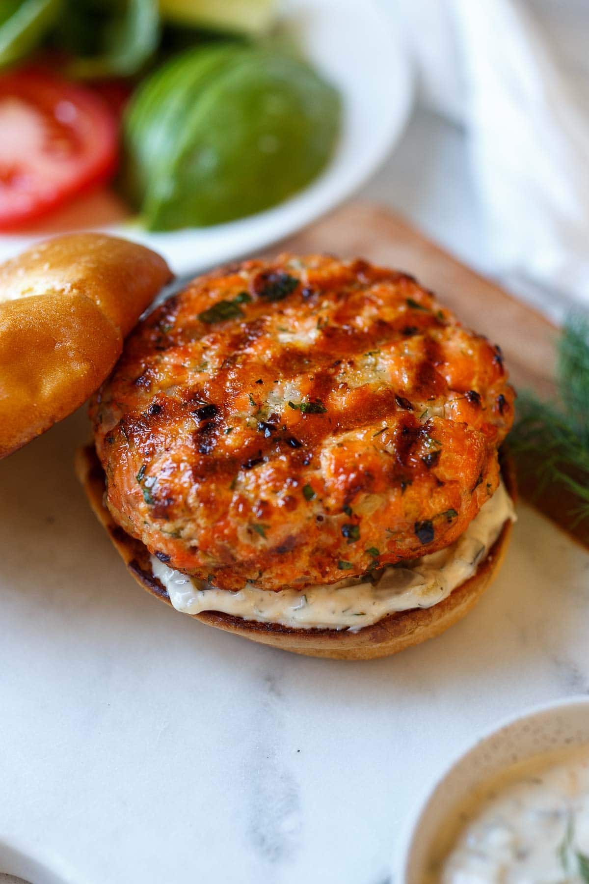 Grill salmon burger.