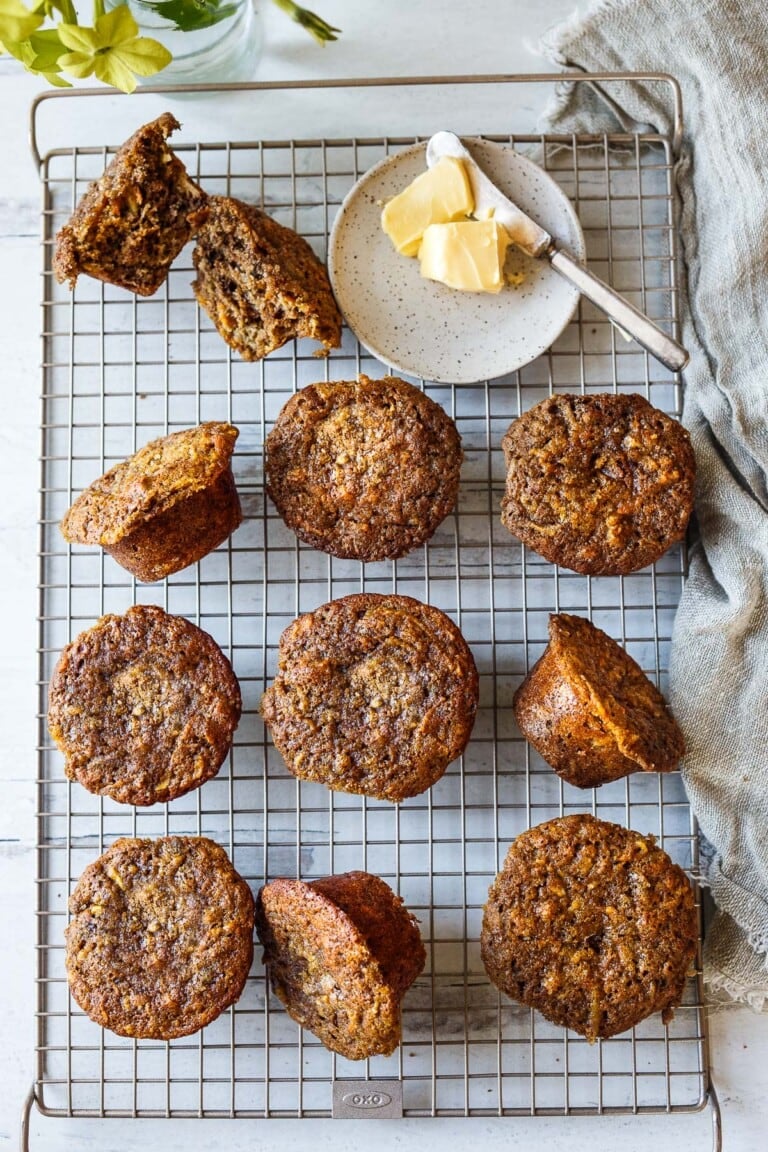 Tender and moist, Morning Glory Muffins are a delicious and nutritious grab-and-go breakfast packed with healthy wholesome ingredients. Perfect for meal prep and a glorious way to start your morning!