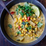 Heart-warming Poblano Corn Chowder is creamy, vegan and full of summertime flavor. Corn, potatoes, and poblano peppers with Mexican spices, in a creamy vegan base. Easy to make and deliciously addicting.