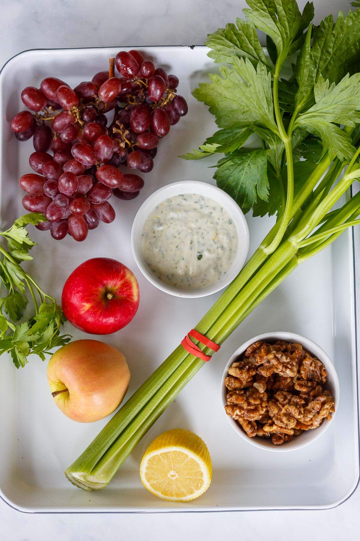 Ingredients in Waldorf Salad.