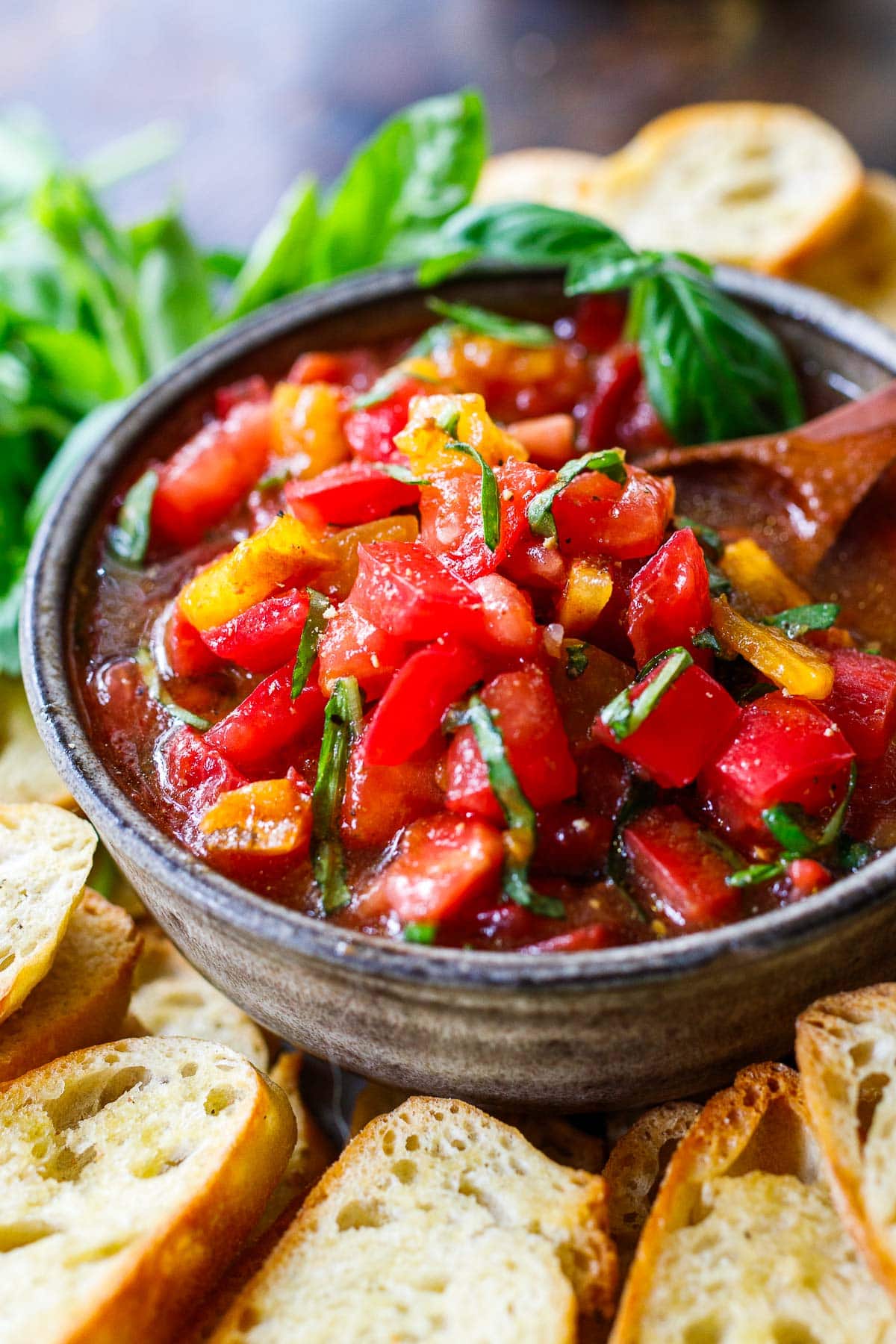 Tomato basil bruschetta topping in serving bowl