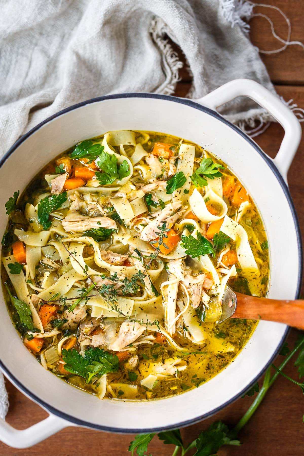 Homemade Chicken Noodle Soup is easy to make and the ultimate comfort food full of immune boosting properties. Healthy, satisfying and comes together in less than an hour!