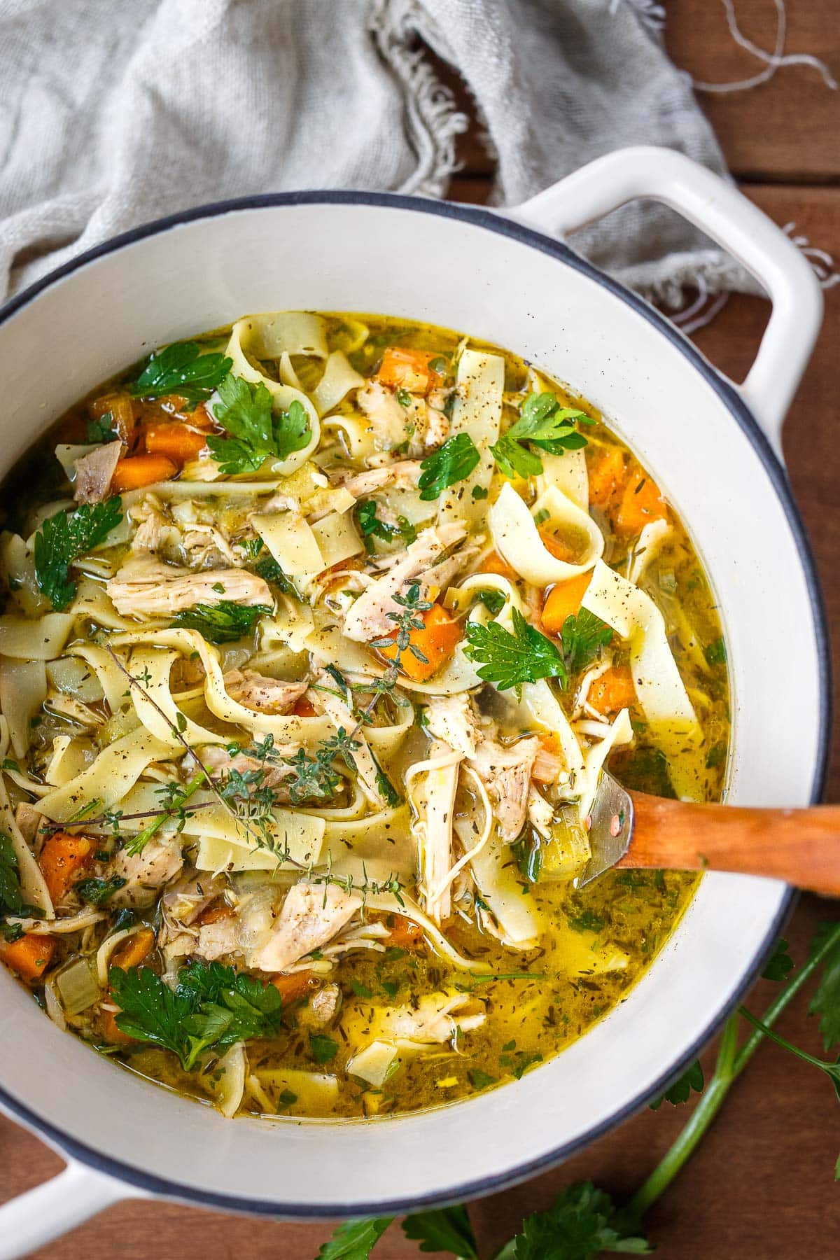 Homemade Chicken Noodle Soup is easy to make and the ultimate comfort food full of immune boosting properties. Healthy, satisfying and comes together in less than an hour!