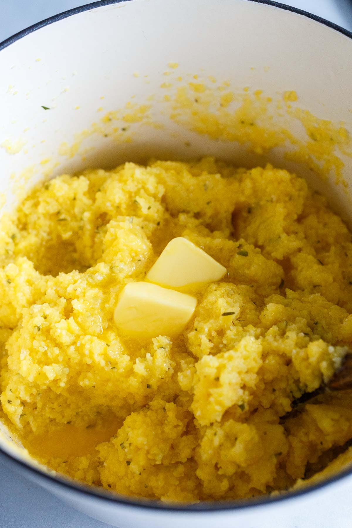 Cooked polenta with butter.