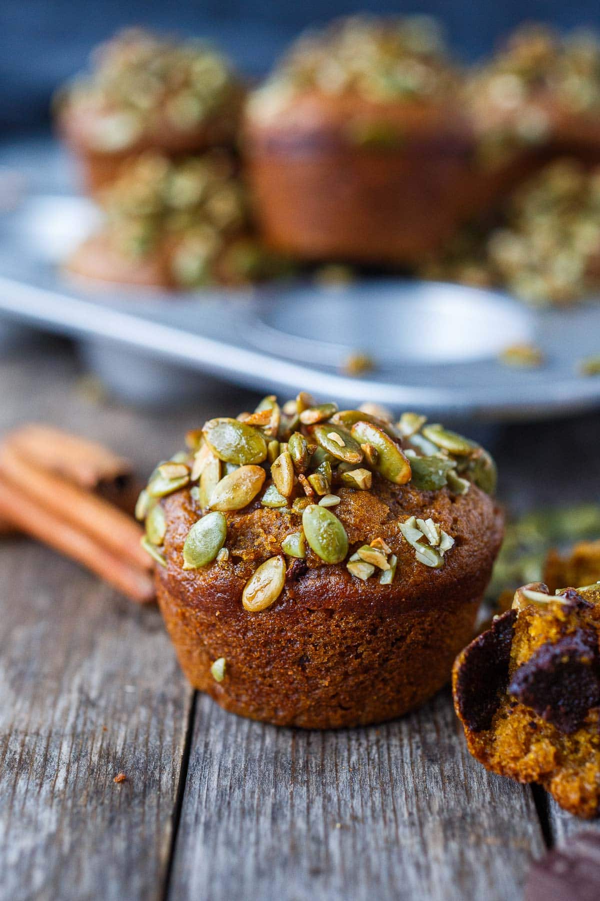 Pumpkin Muffins on a wood table.