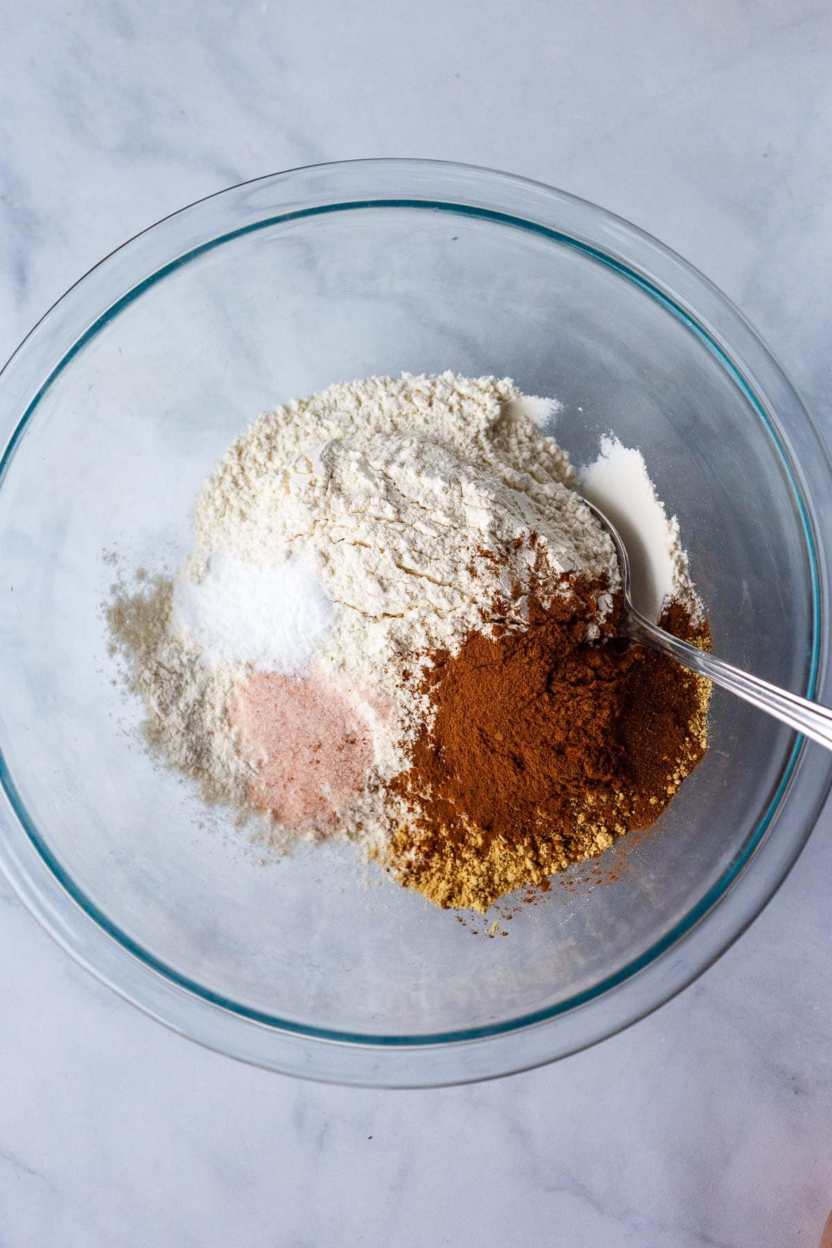 Dry ingredients in pumpkin muffins.