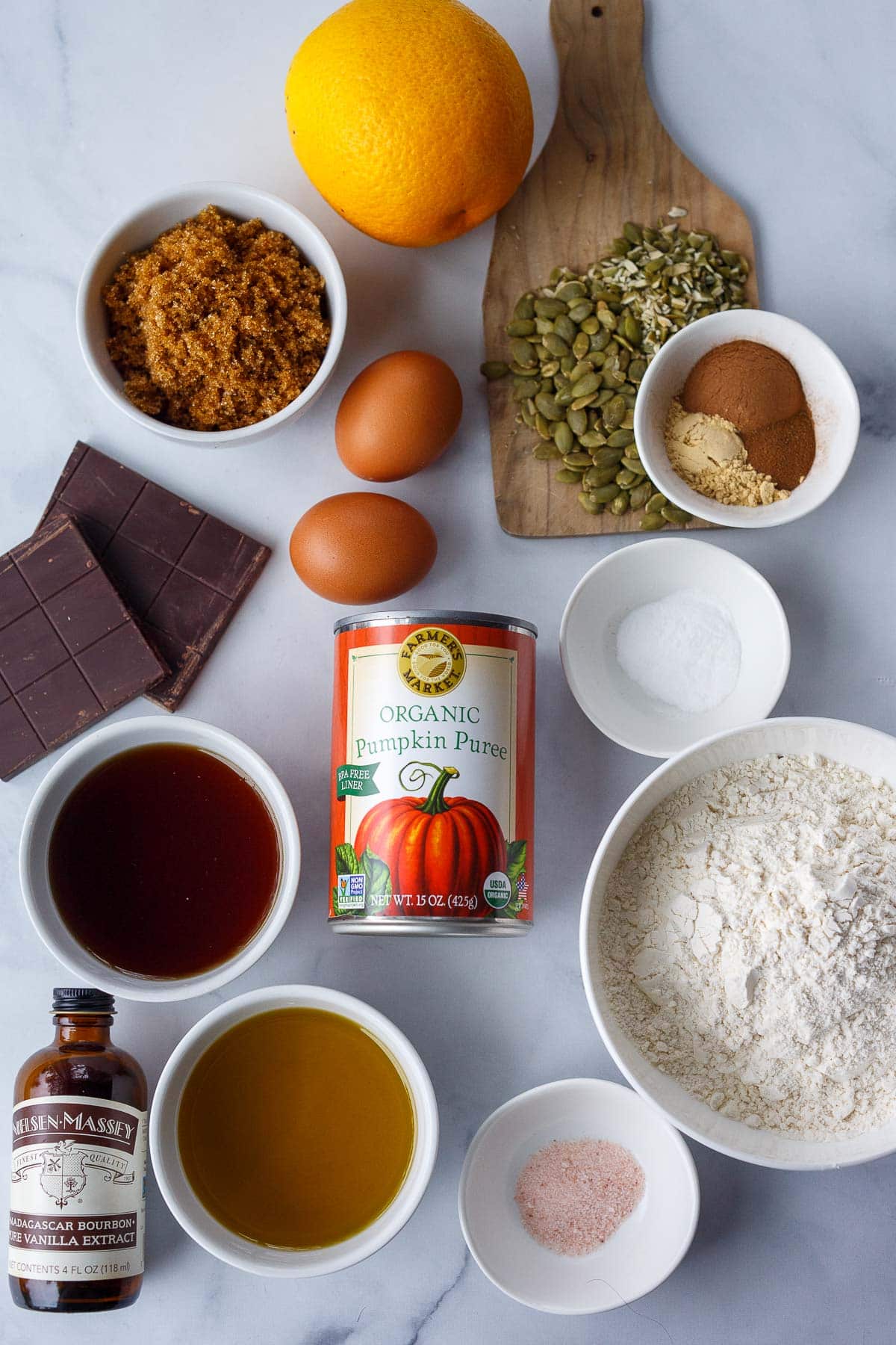 Ingredients in pumpkin muffins.