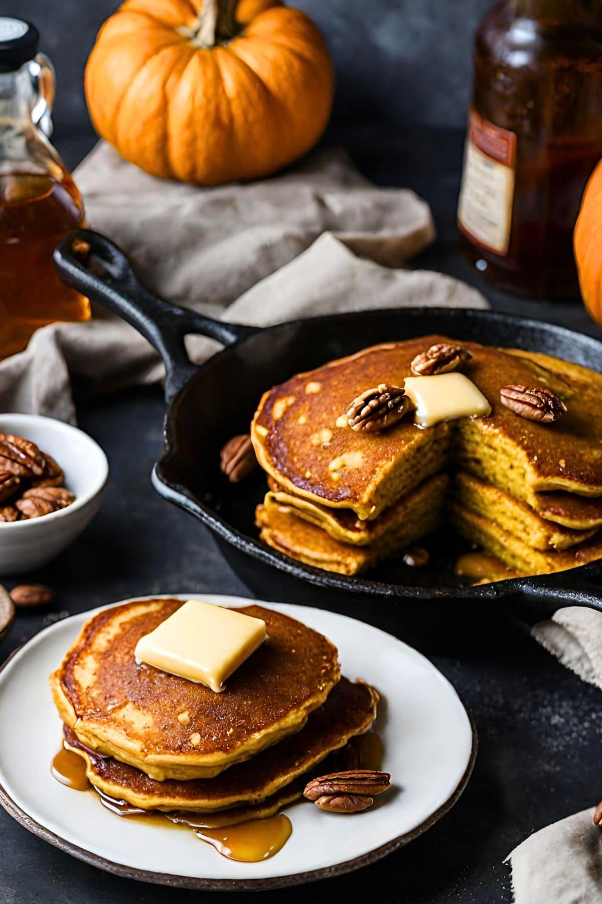 These fluffy pumpkin pancakes are perfect for cozy fall weekend mornings. Loaded with pumpkin and warming spices, they are nourishing, flavorful and comforting. Vegan-adaptable and GF-adaptable!