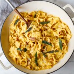This creamy Pumpkin Pasta recipe is made with simple ingredients in under 15 minutes. Deceptively vegan, it will soon become your new favorite!