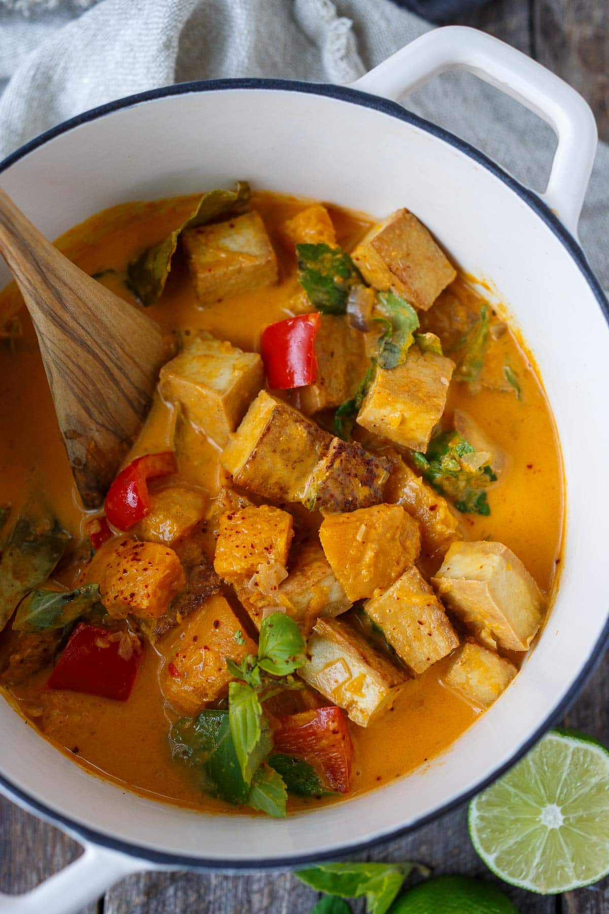 This creamy Pumpkin Curry recipe is full of delicious Thai flavors, made with fresh pumpkin and your choice of tofu, chicken or shrimp. Gluten-free, dairy-free, and great for meal prep!