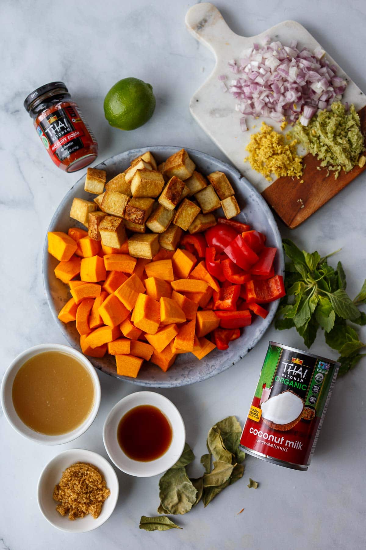 Ingredients in pumpkin curry.