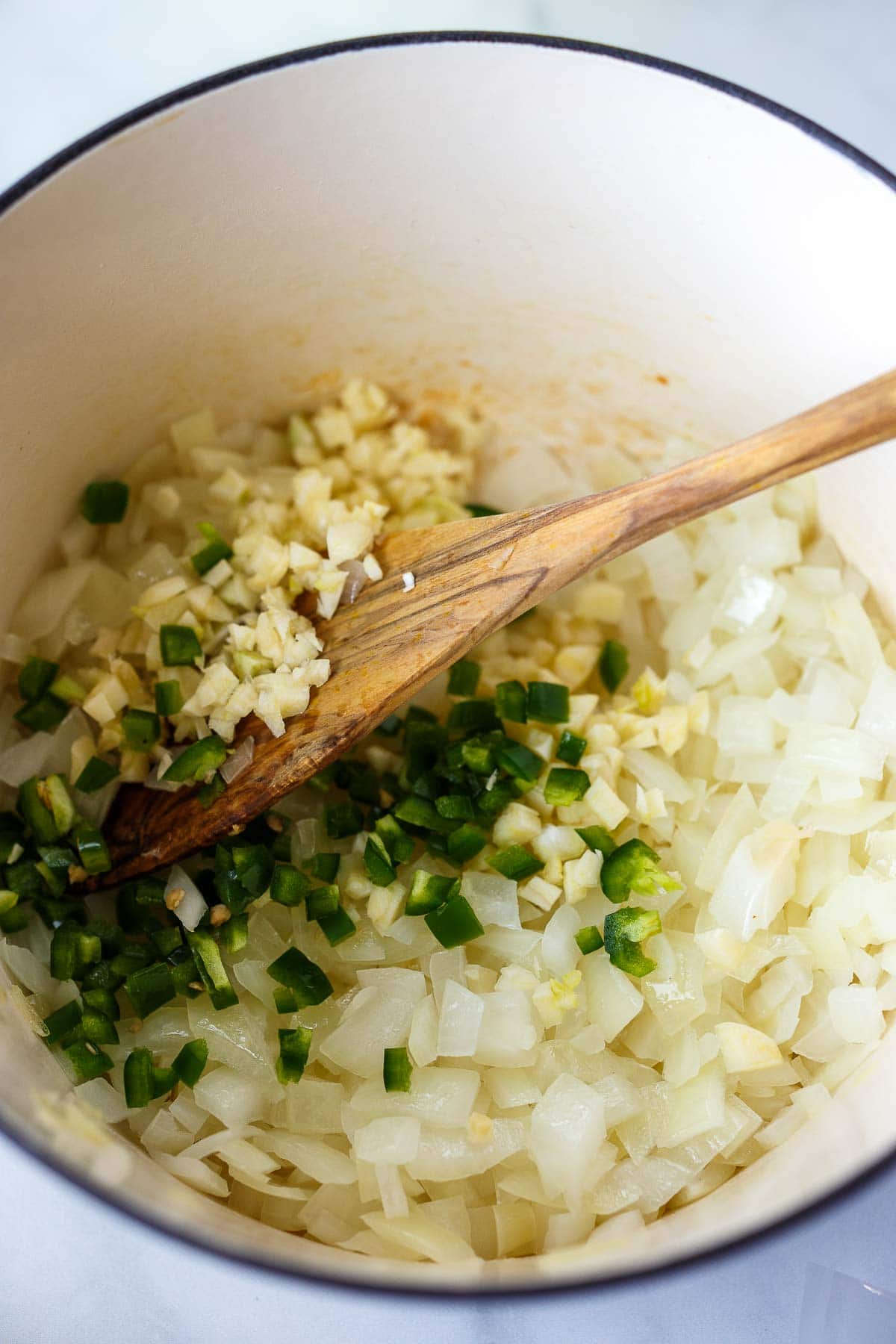 Sauteed onions, garlic and jalapeno for Taco Soup.