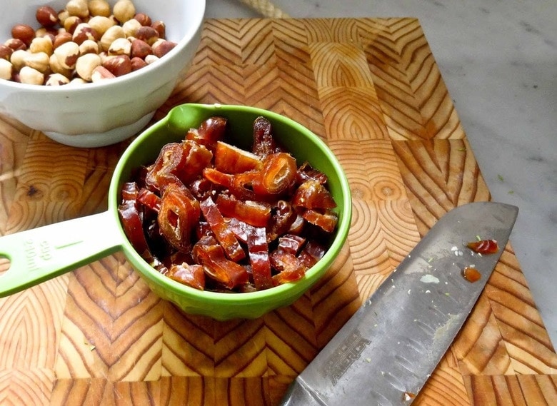 Chopped dates for the Brussels Sprout Salad.