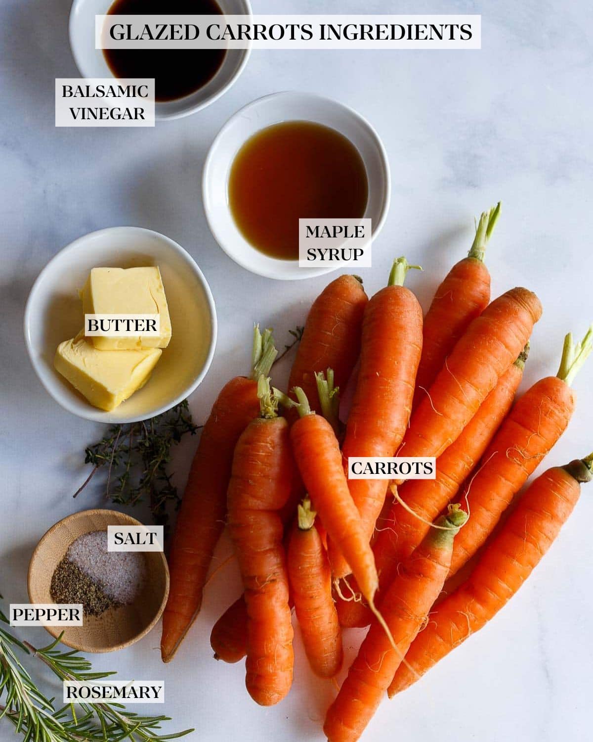Ingredients for glazed carrots.