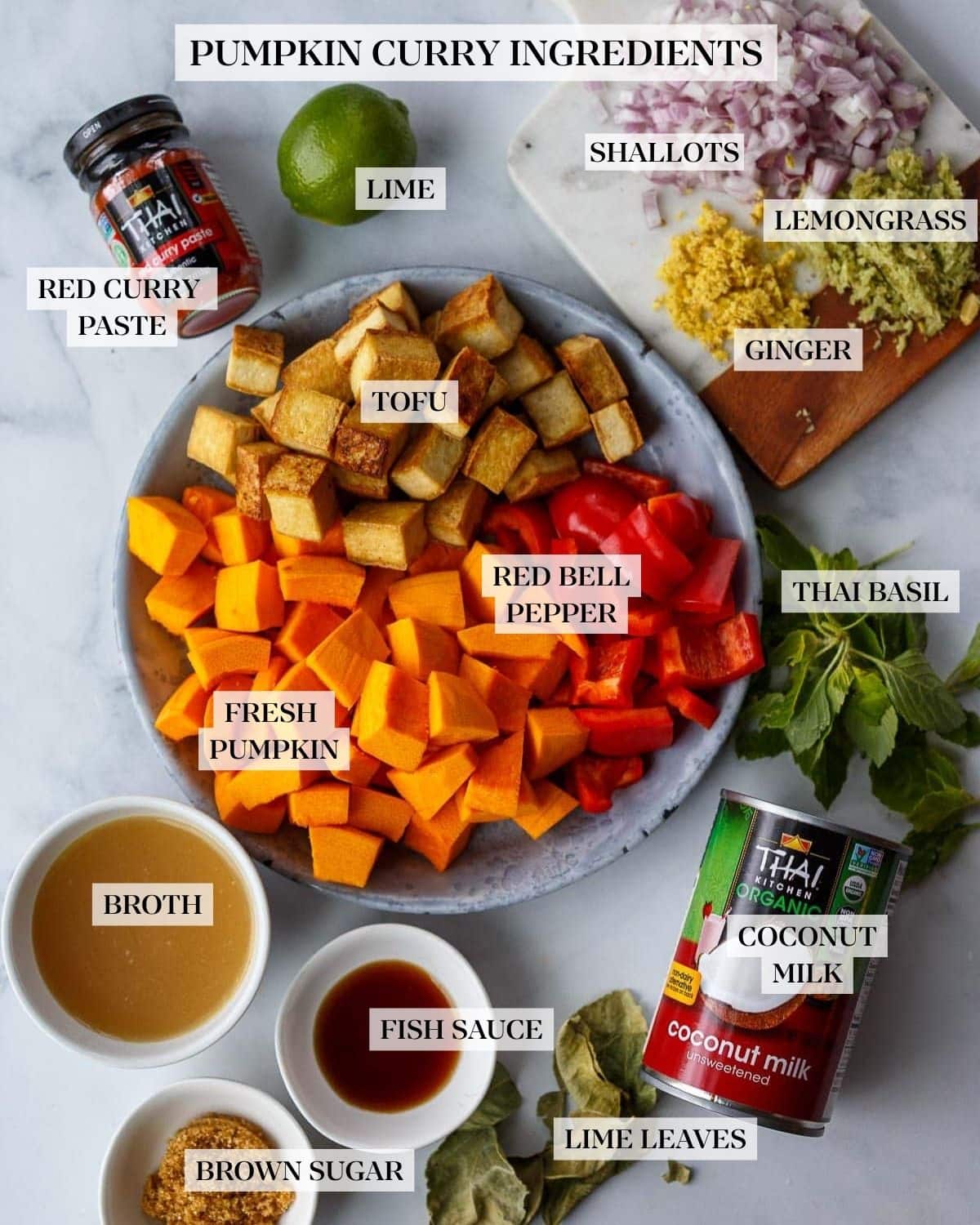 Ingredients in pumpkin curry.