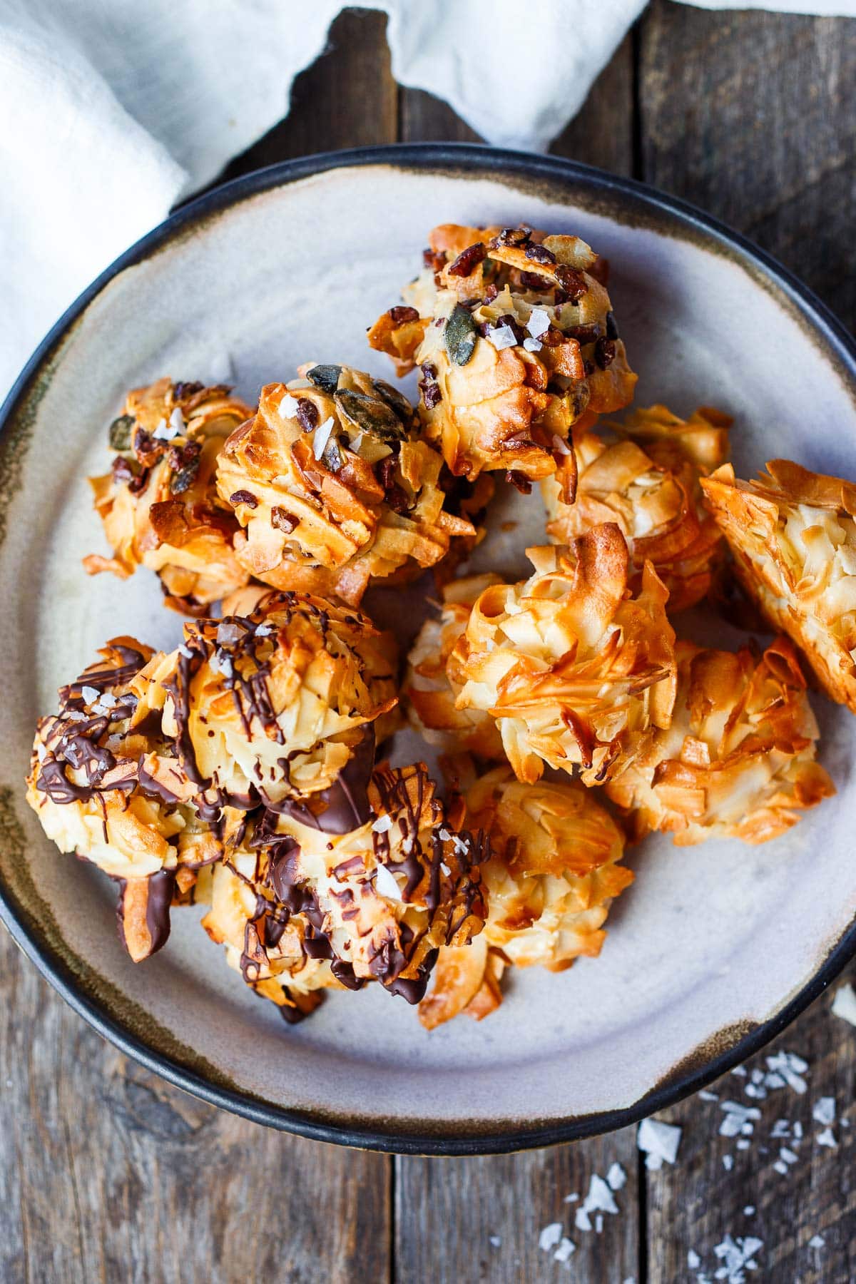 Tender, delicious Coconut Macaroons made with wide coconut chips are the perfect combo of crunchy and chewy.  Gluten-free.