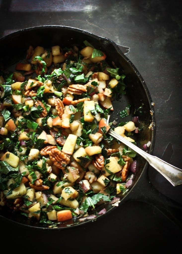 Maple glazed Acorn Squash with Apple, parsnips, pecans and sage | feastingingathome.com