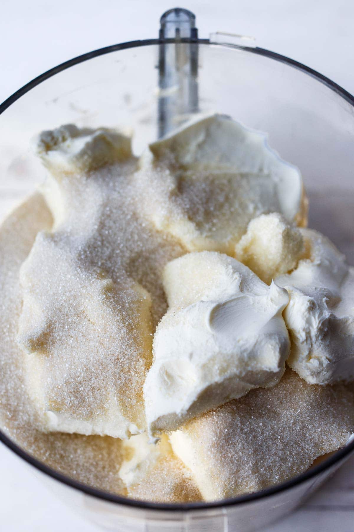 cream cheese and sugar in food processor