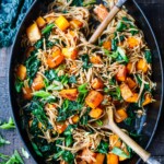 Asian Butternut Squash Noodles are the perfect fall meal! Roasted butternut with 5-spice, tossed with kale, soba noodles & stir-fry sauce.