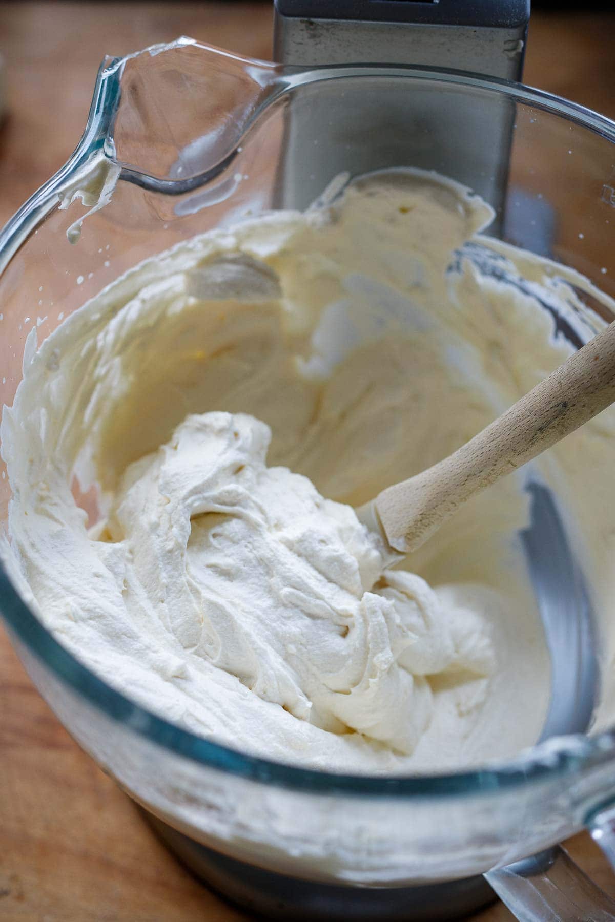 whipped cream in mixing bowl