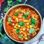 Wholesome, hearty and flavorful this Pinto Bean Stew is quick to throw to together and perfect for fall and winter weeknight dinners.  Instant Pot or Stovetop version!