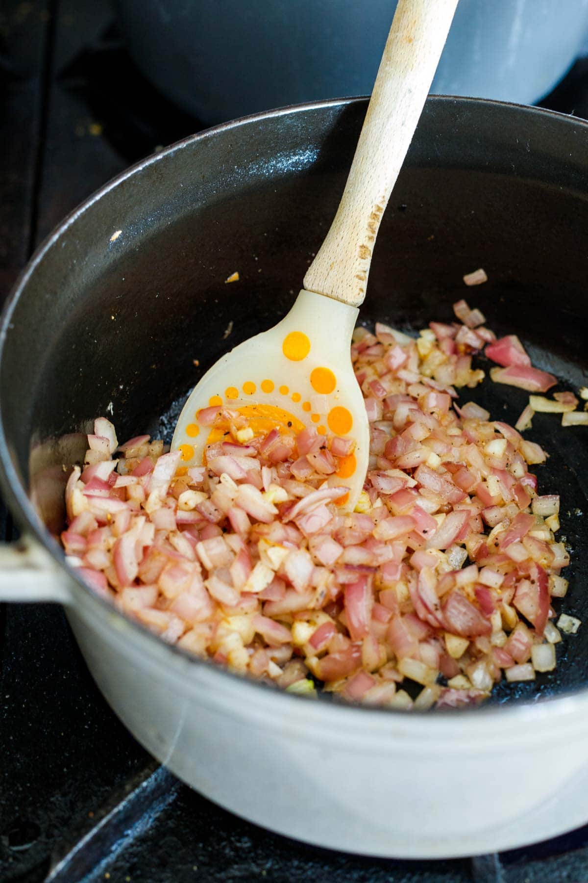 sautéing onion and garlic in dutch oven.