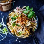 Filled with savory umami flavor, celebratory Longevity Noodles are seasoned with homemade Vegan oyster sauce and tossed with shiitake mushrooms, bok choy and scallions. Vegan. Gluten-free adaptable.