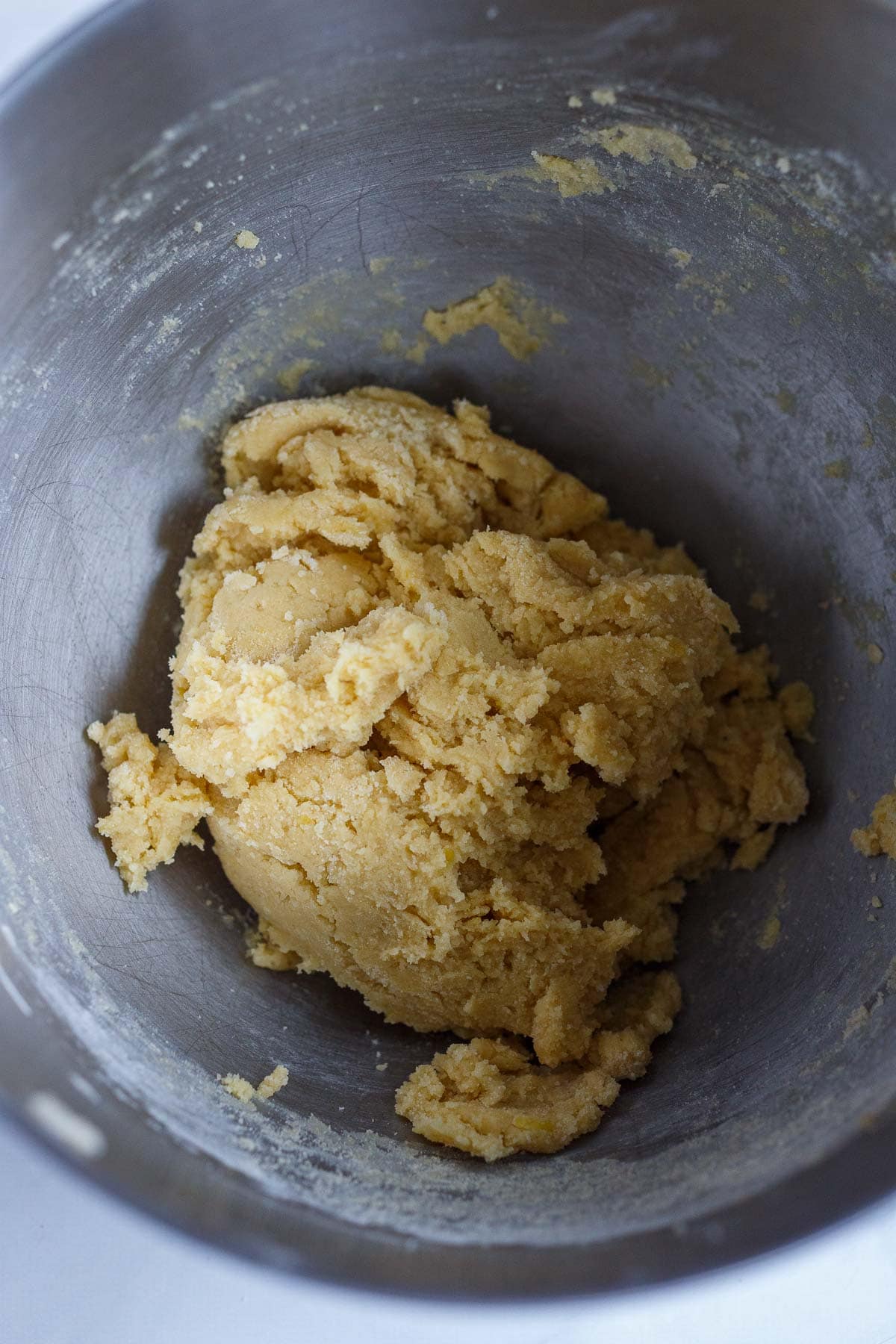 lemon cookie batter in mixing bowl.