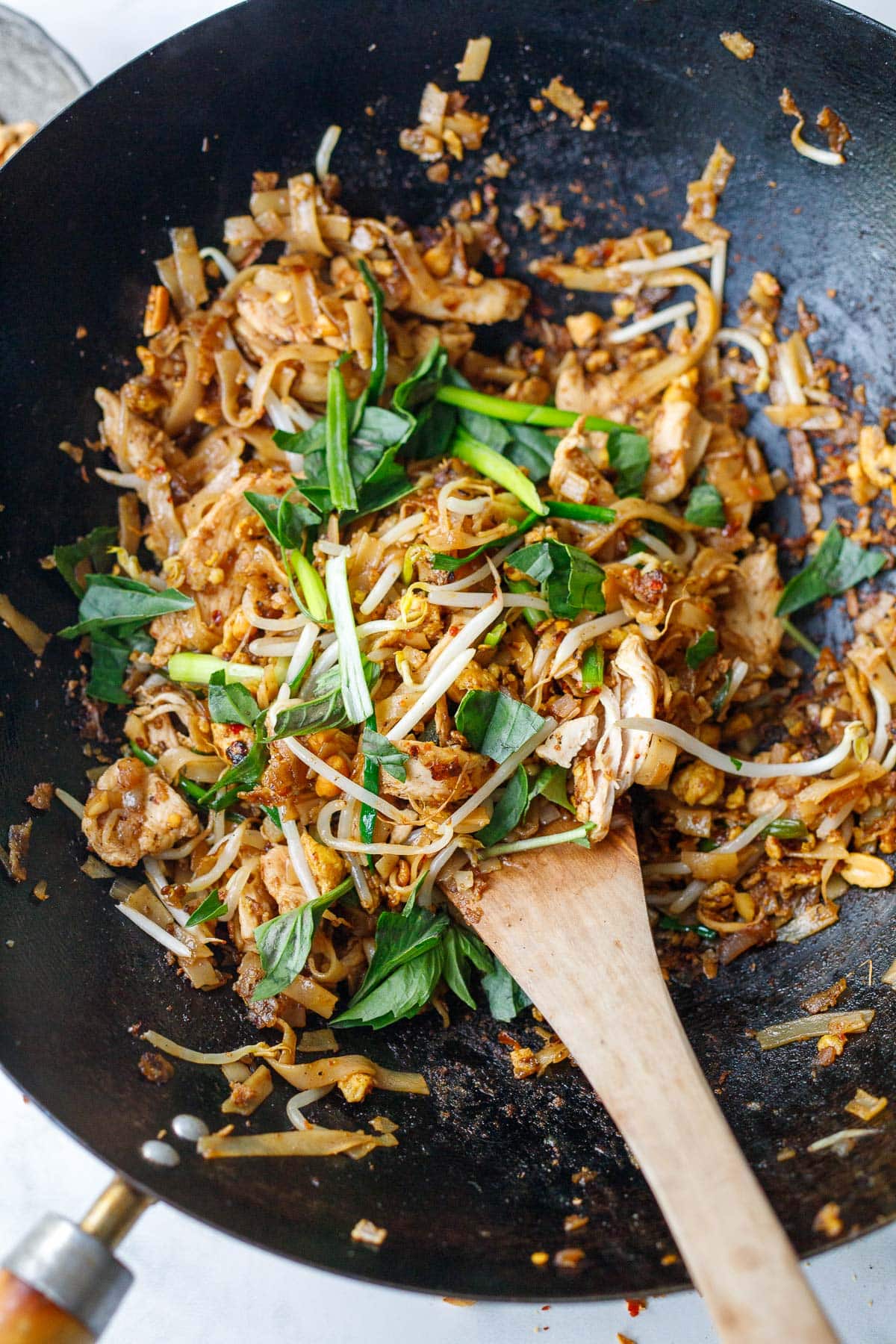 Pad thai in a wok.