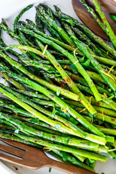 Roasted Asparagus with olive oil, garlic, lemon zest.