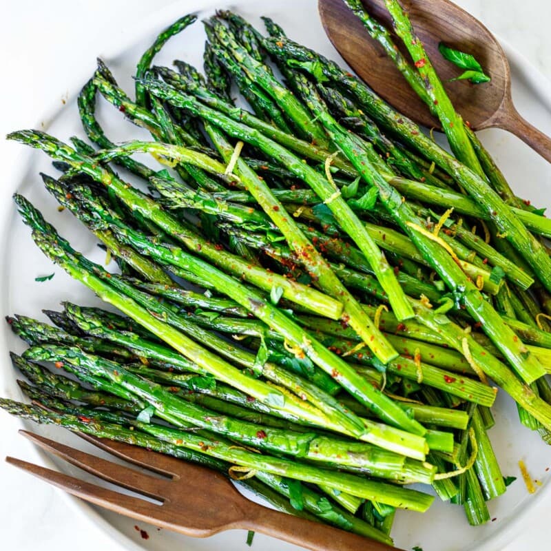 Roasted Asparagus with olive oil, garlic, lemon zest.