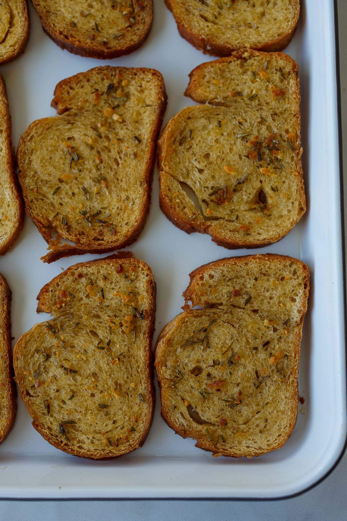 baked sourdough rosemary croutons.