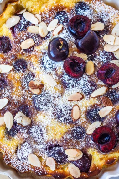 A classic French dessert, this easy Cherry Clafoutis recipe combines ripe cherries with a tender simple batter for a delightful treat. Perfect for any occasion, it impresses with its delicate custardy texture and sweet, tart flavor. Gluten-free adaptable.