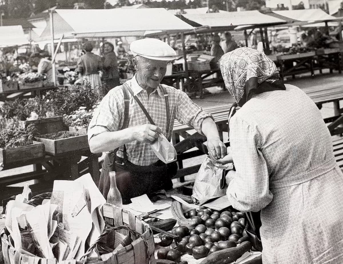 my grandfather selling his vegetables in finland.