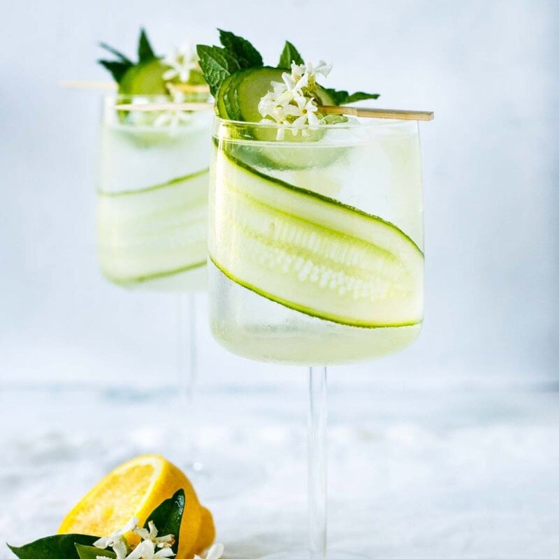 A refreshing white linen cocktail made with gin, cucumber, lemon juice, soda water and Elderflower Liqueur.
