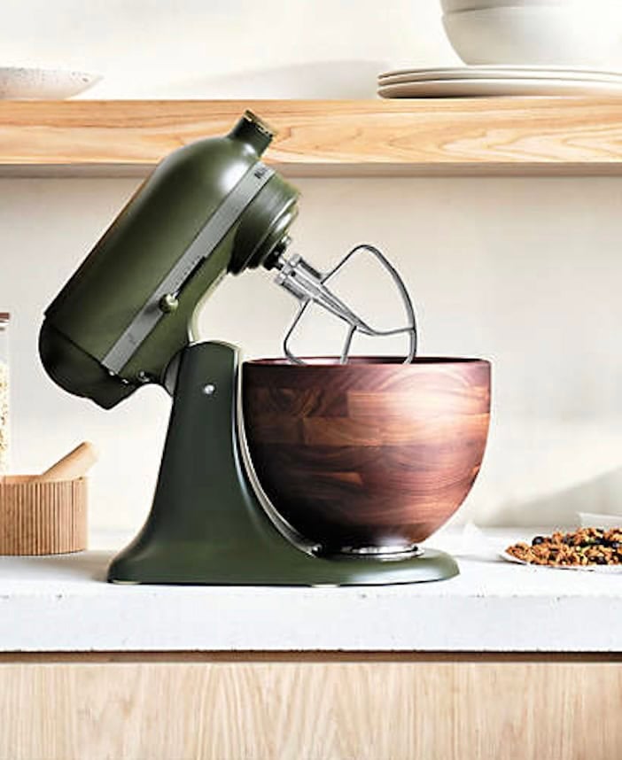 best kitchen gifts: kitchenaid stand mixer with wood bowl.
