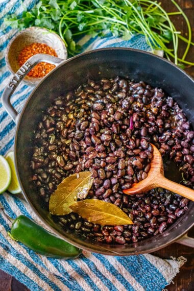 Learn how to cook dry black beans from scratch. This black beans recipe is easy to make and full of flavor, resulting in a creamy interior while holding its structure and shape. A healthy side dish or perfect to use in salads, Buddha bowls, enchiladas, tacos, soups, and more!