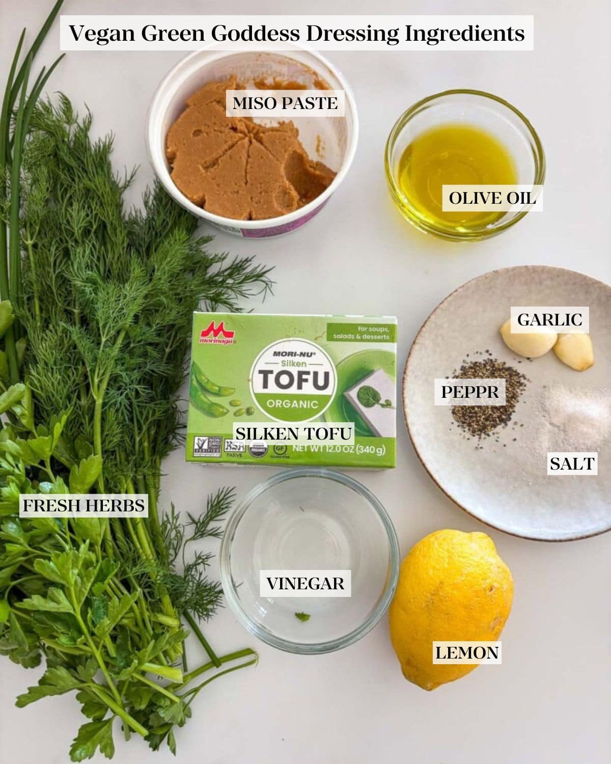 Ingredients in vegan green goddess salad dressing