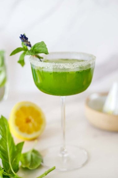 Basil Bee- an upgrated Bees Knees cocktail with basil
